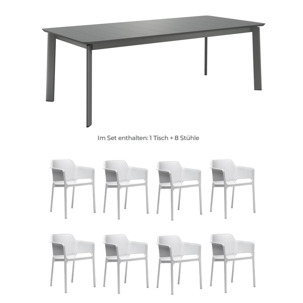 Hagemøbelsett Net XL 8 plasser 220x100 cm aluminium/plast detalj