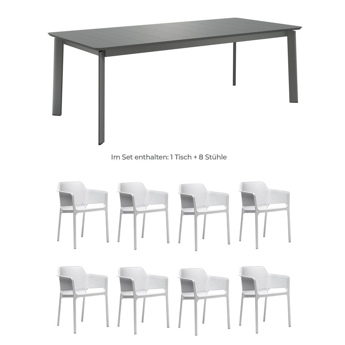 Hagemøbelsett Net XL 8 plasser 220x100 cm aluminium/plast detalj