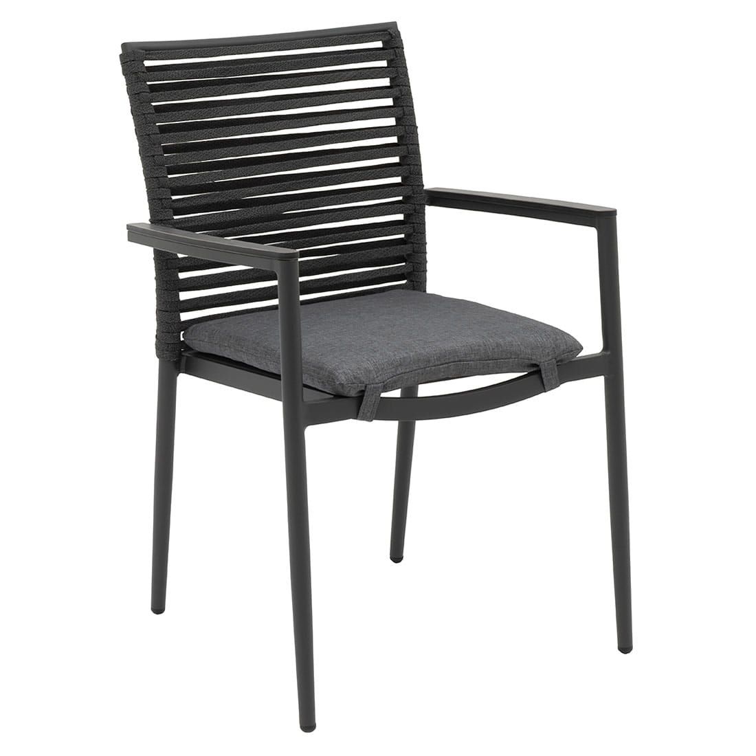 Nærbilde av stabelbare stoler i Hagemøbelsett New Jersey 6 plasser aluminium/teak 220x100 cm