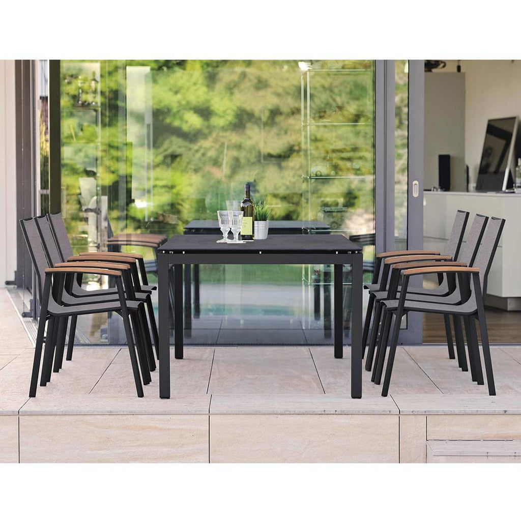 Hagemøbelsett New Top 6 plasser aluminium/teak 200x100 cm - Stern forfra