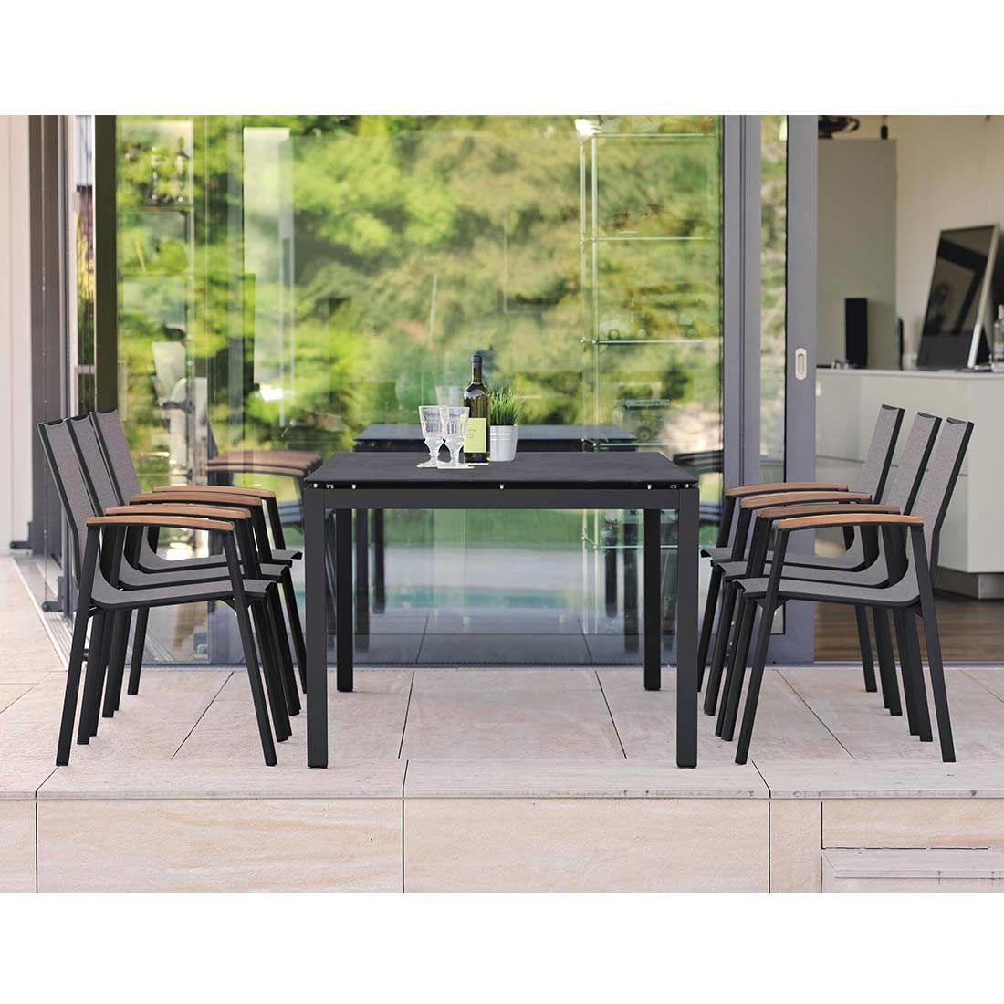 Hagemøbelsett New Top 6 plasser aluminium/teak 200x100 cm - Stern forfra