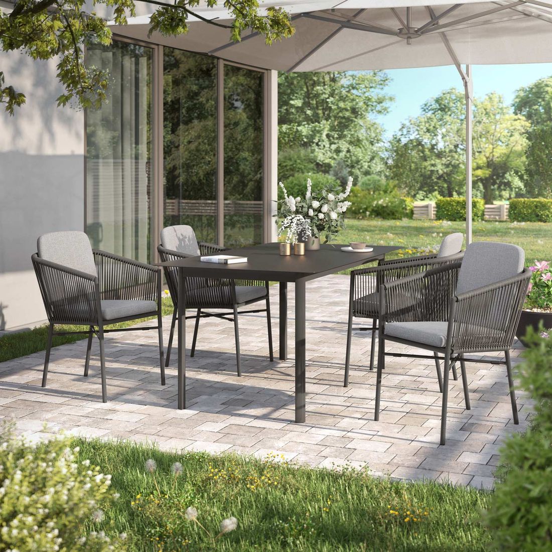 Hagemøbelsett Ohio 4 plasser aluminium/tau forfra
