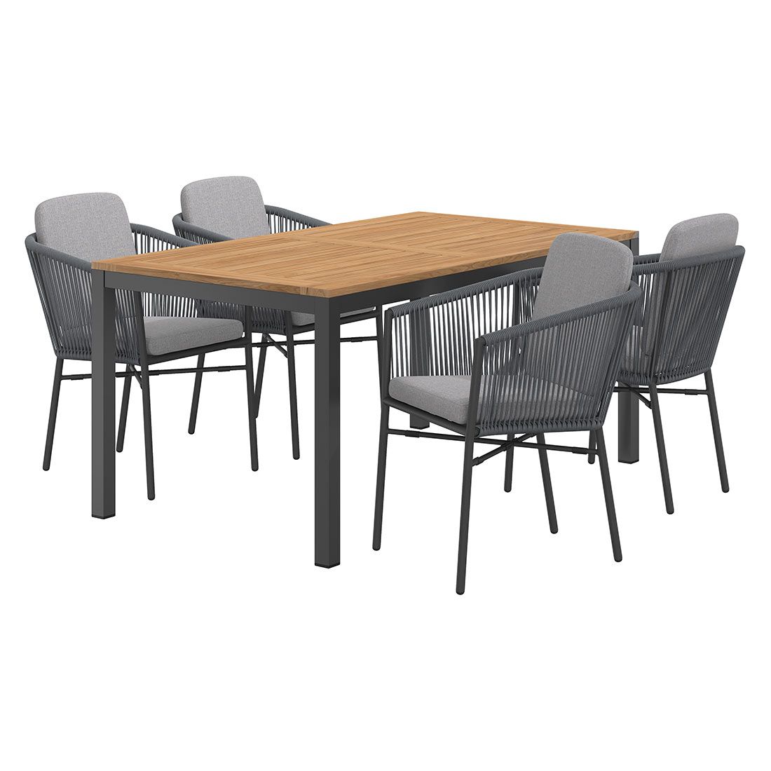 Hagemøbelsett Ohio 4 plasser aluminium teak bakside