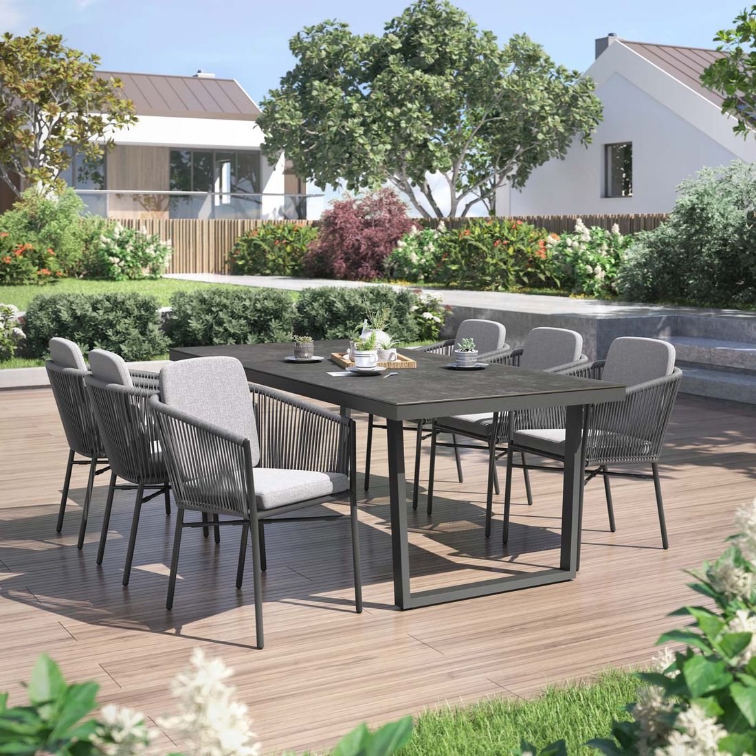 Hagemøbelsett Ohio 6 plasser aluminium/keramikk forfra