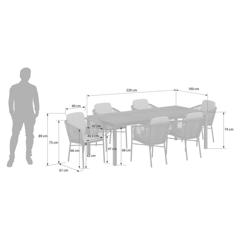 Hagemøbelsett Ohio 6 plasser aluminium HPL detalj av bordplate