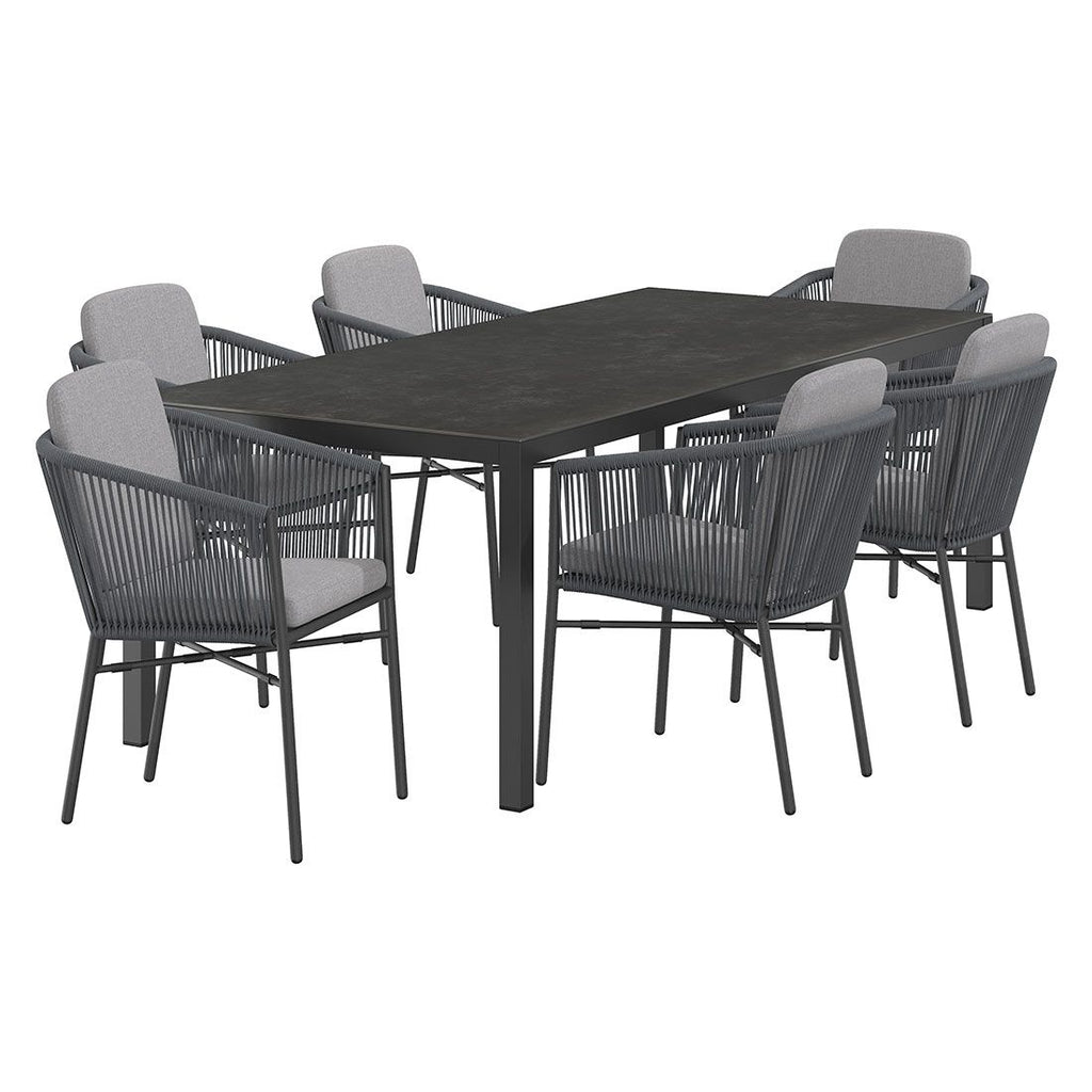 Hagemøbelsett Ohio 6 plasser aluminium keramikk 220x100 cm bakside