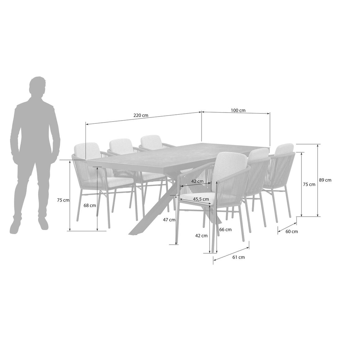 Hagemøbelsett Ohio 6 plasser aluminium/keramikk 220x100 cm - OUTLIV detalj av bordplate