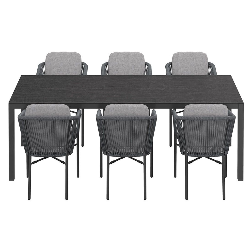 Nærbilde av tau materialet på Hagemøbelsett Ohio 6 plasser aluminium tau