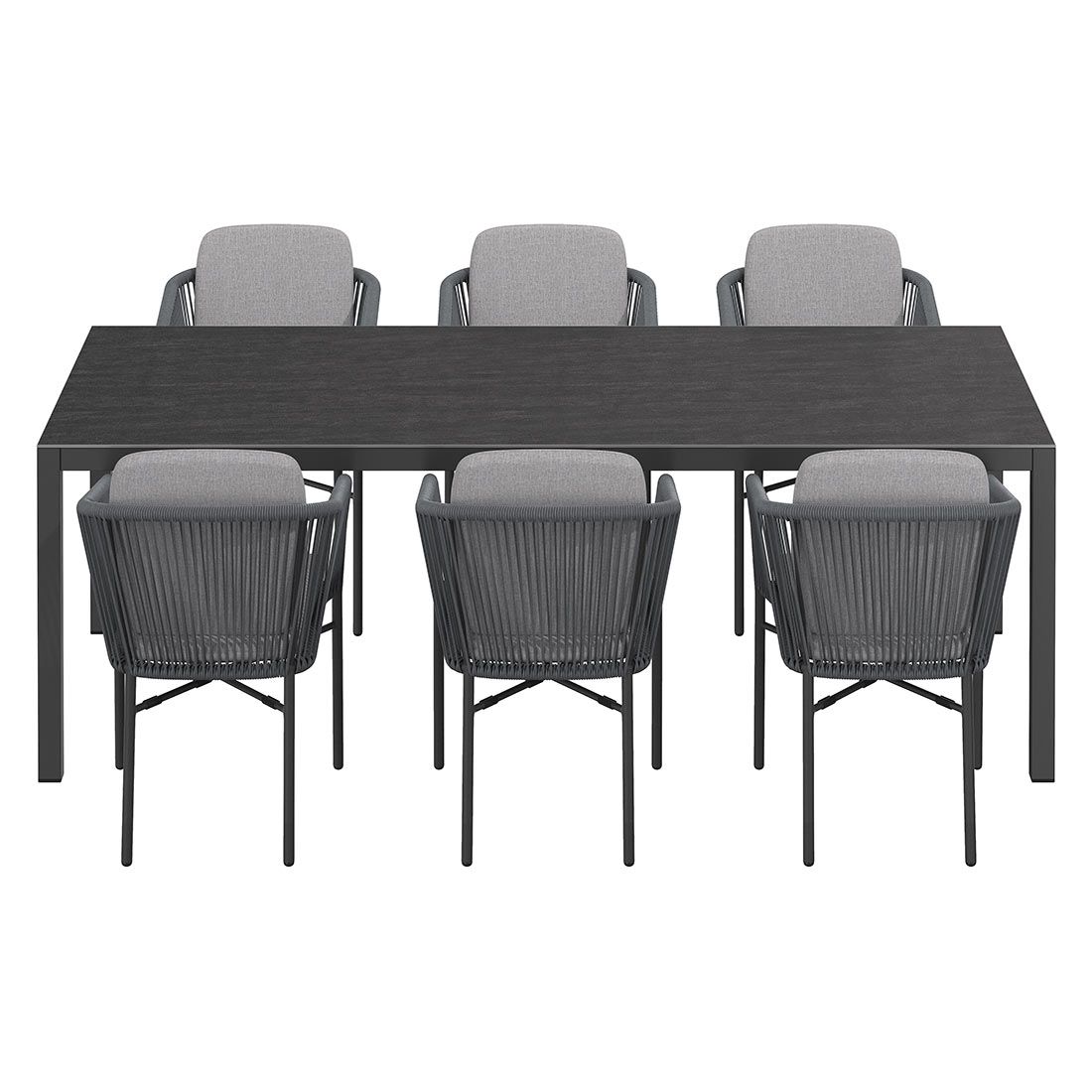 Nærbilde av tau materialet på Hagemøbelsett Ohio 6 plasser aluminium tau