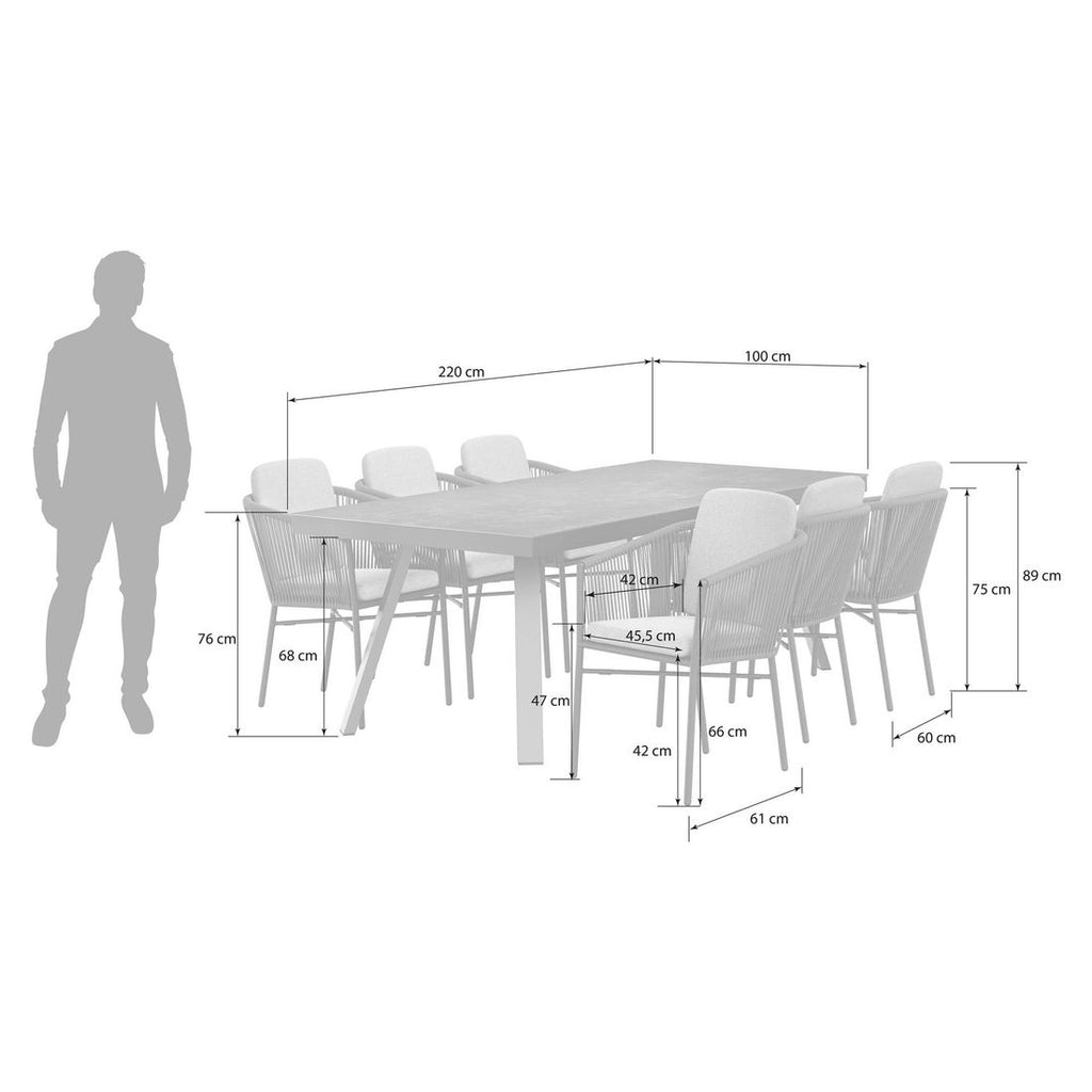 Hagemøbelsett Ohio 6 plasser aluminium tau keramikk detalj av bordplate