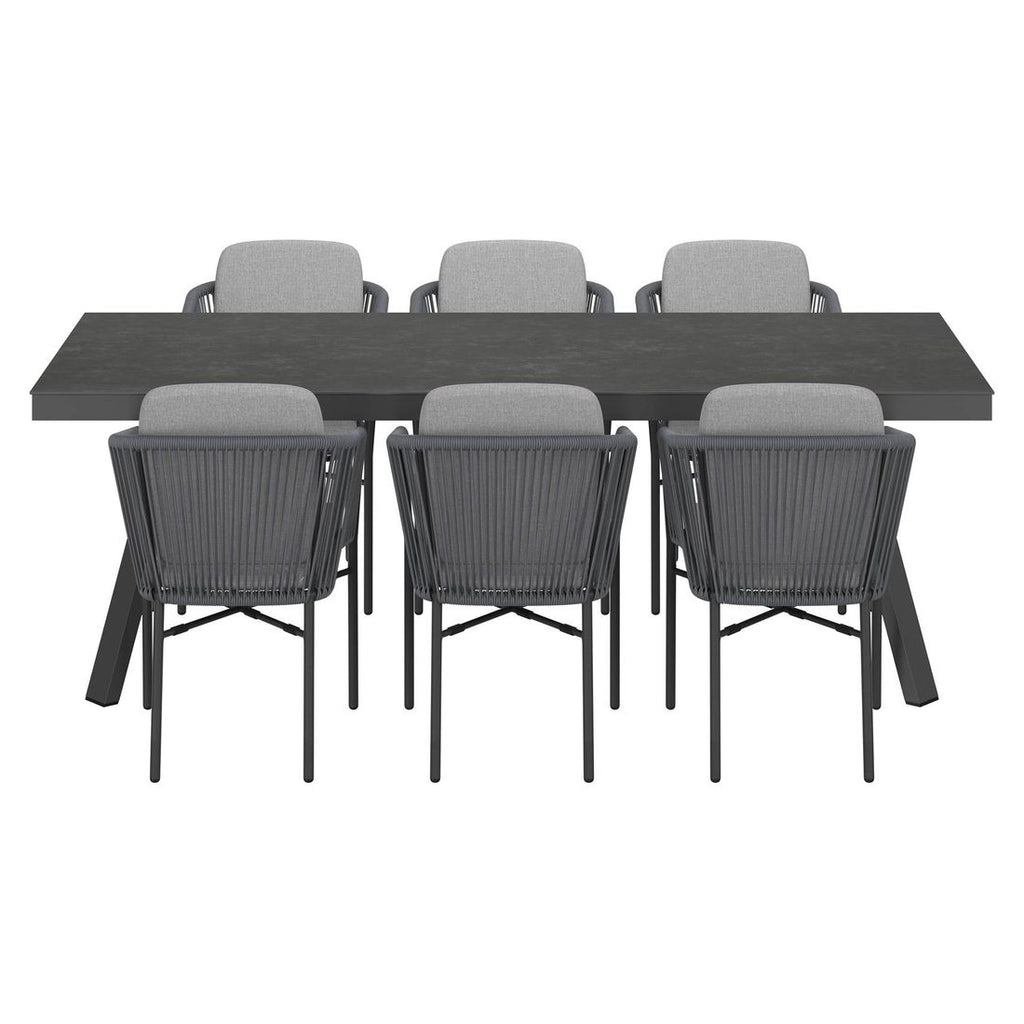 Hagemøbelsett Ohio 6 plasser aluminium tau keramikk montert på terrasse