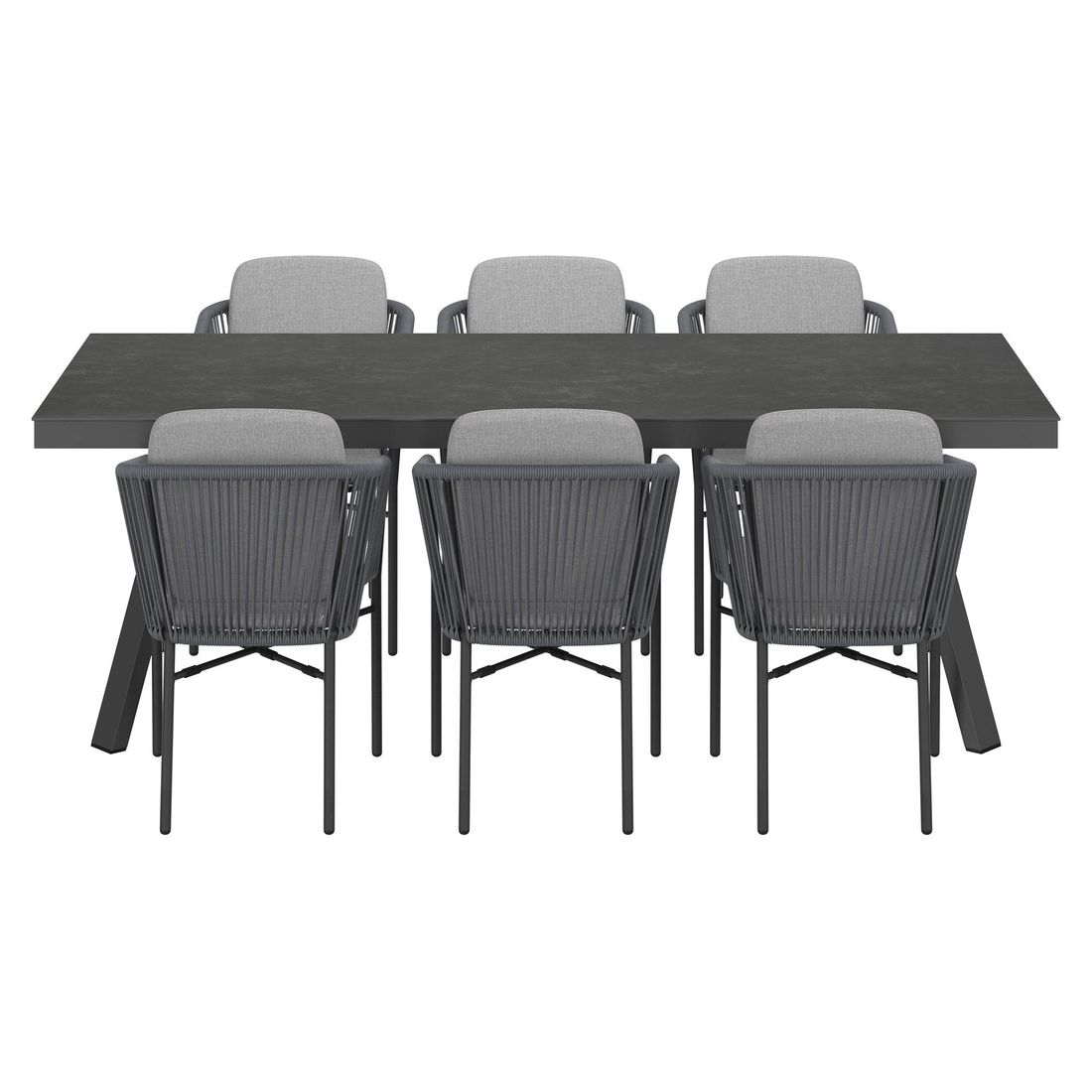 Hagemøbelsett Ohio 6 plasser aluminium tau keramikk montert på terrasse