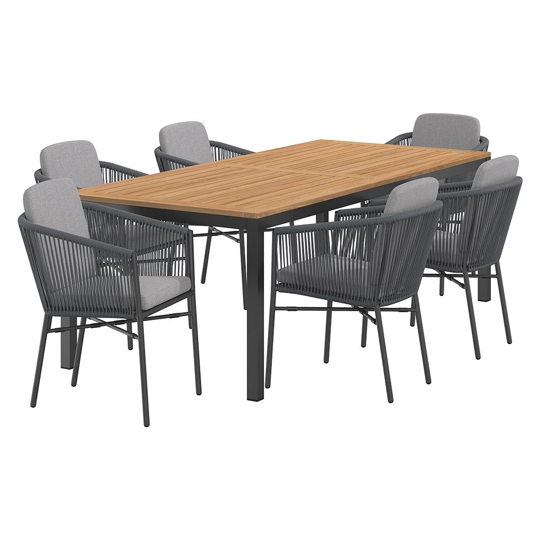 Hagemøbelsett Ohio 6 plasser aluminium teak bakside