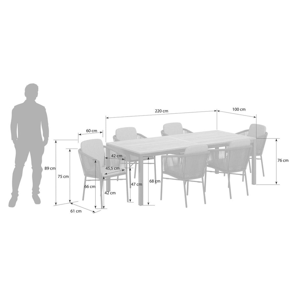 Detalj av bordplate i teak på Hagemøbelsett Ohio 6 plasser aluminium teak