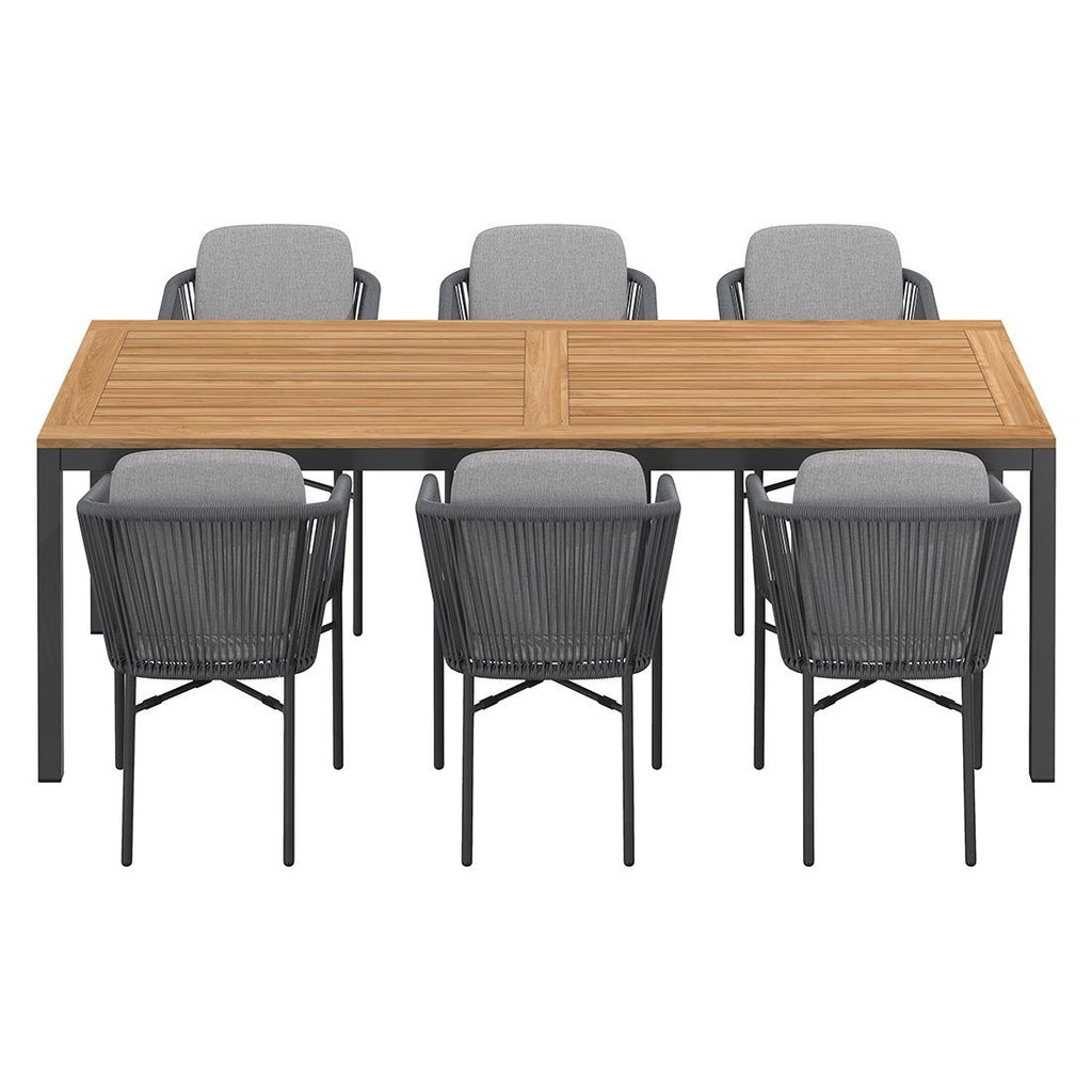 Nærbilde av rope materiale på stol i Hagemøbelsett Ohio 6 plasser aluminium teak