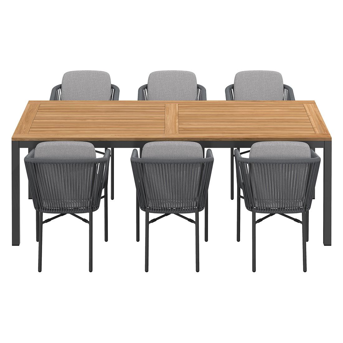 Nærbilde av rope materiale på stol i Hagemøbelsett Ohio 6 plasser aluminium teak