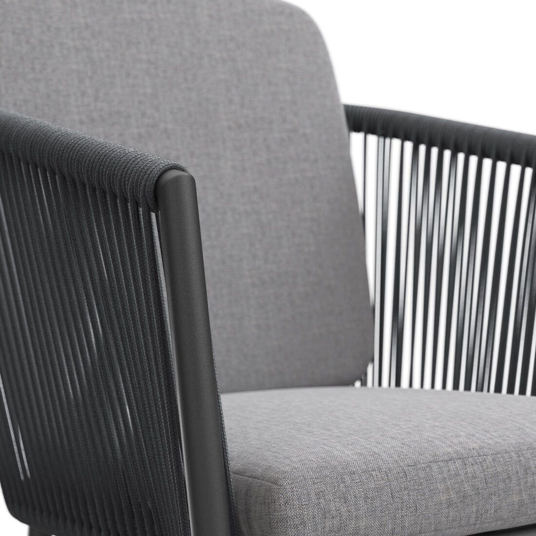 Nærbilde av tekstilsete på Hagemøbelsett Ohio 6 plasser aluminium teak