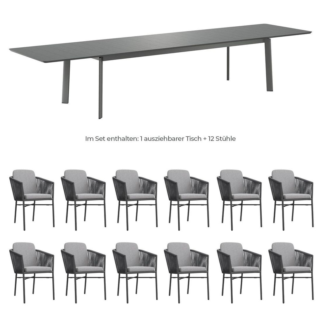 Hagemøbelsett Ohio XXL 12 plasser, aluminium tau detalj av bord