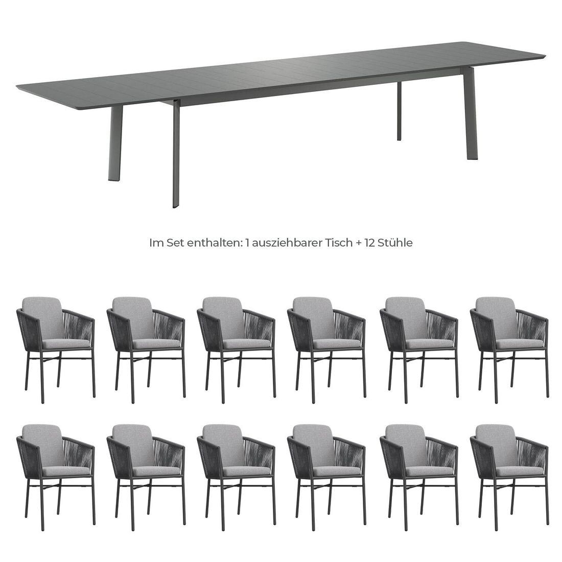 Hagemøbelsett Ohio XXL 12 plasser, aluminium tau detalj av bord