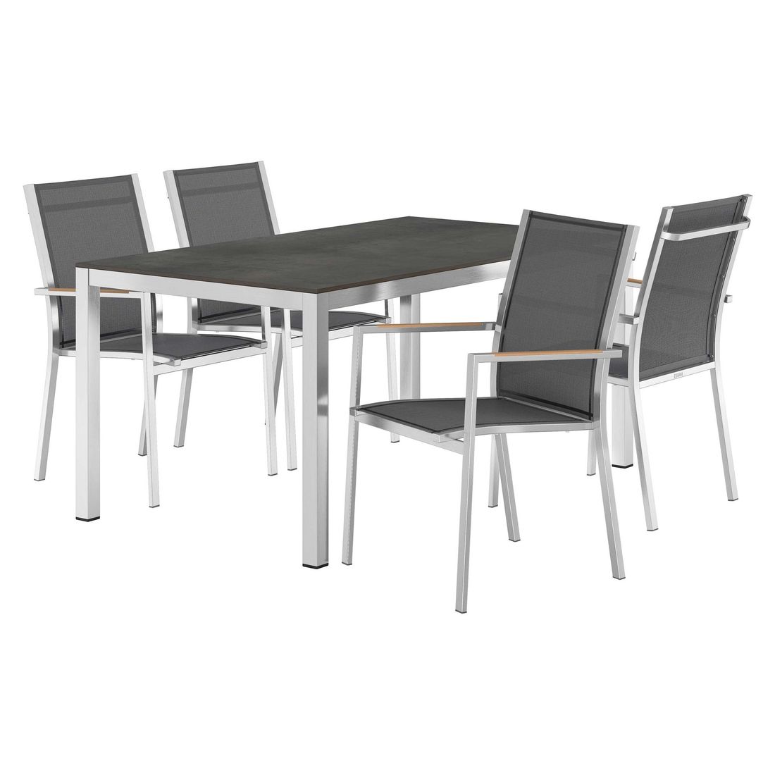 Hagemøbelsett One 4 plasser, rustfritt stål/HPL bakside