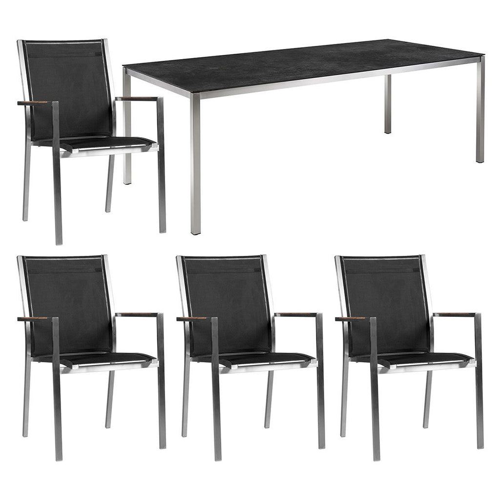 Hagemøbelsett One 4 plasser rustfritt stål keramikk 140x80 cm front