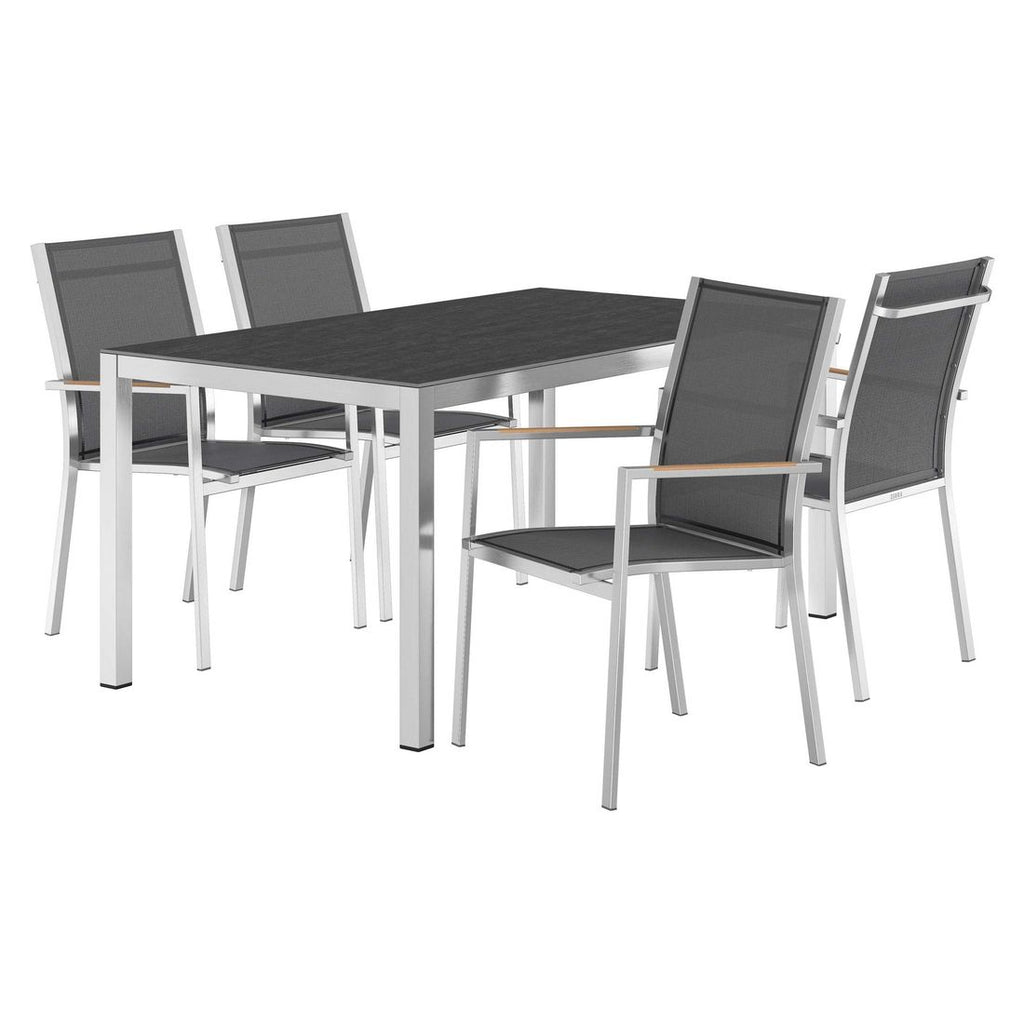 Hagemøbelsett One 4 plasser rustfritt stål keramikk 160x90 cm bakside