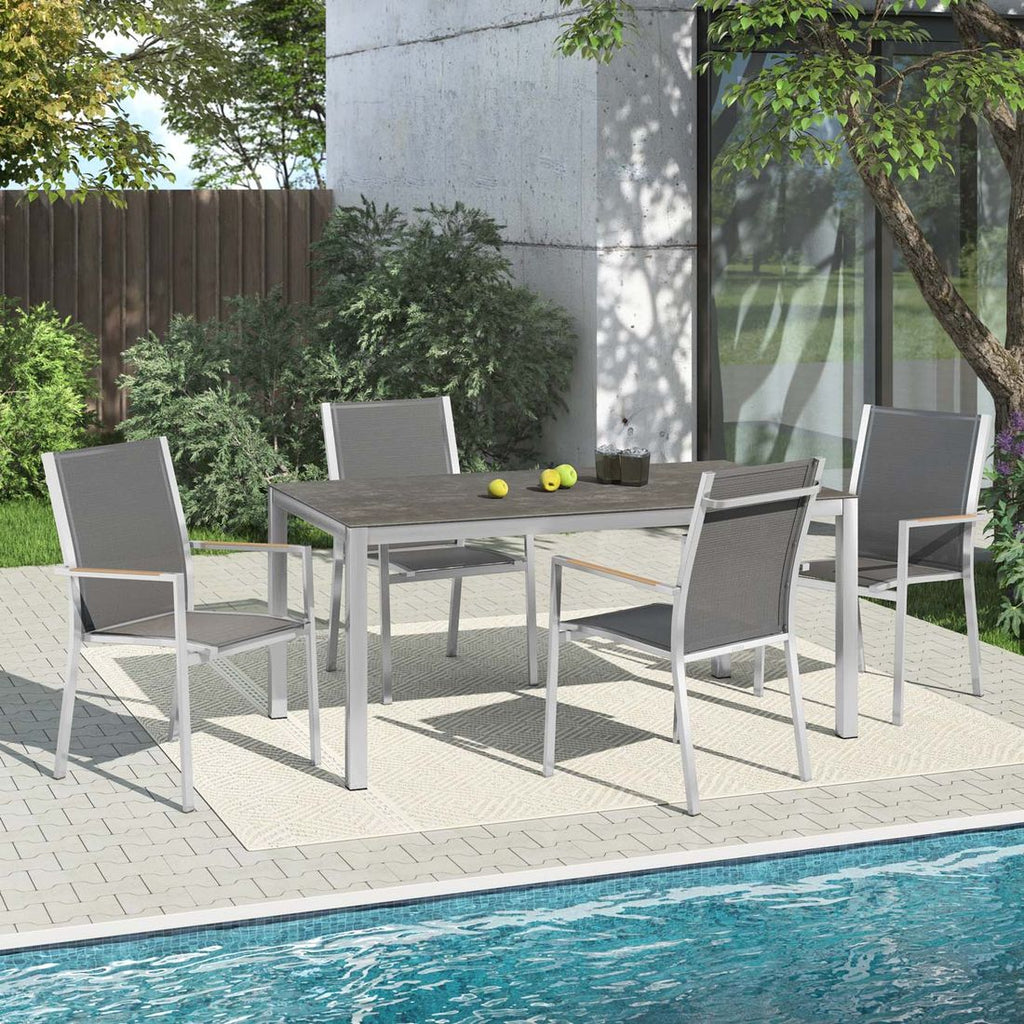 Hagemøbelsett One 4 plasser rustfritt stål textilen 160x90 cm front