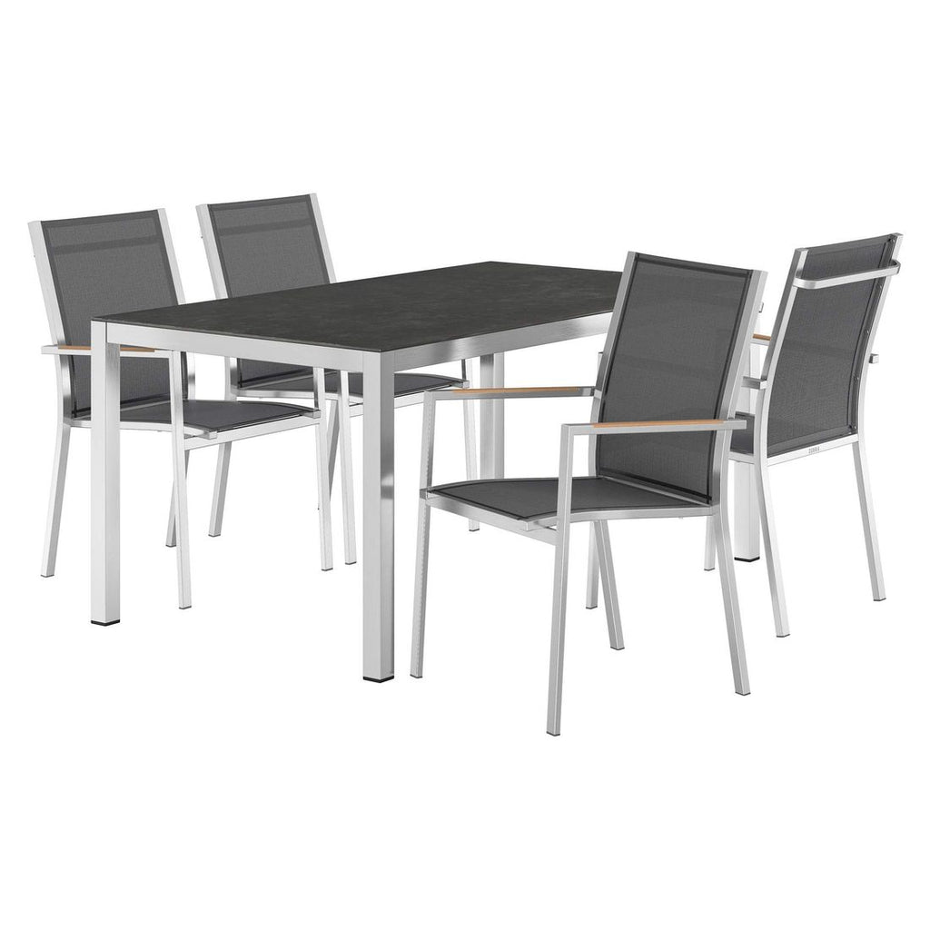 Hagemøbelsett One 4 plasser rustfritt stål textilen 160x90 cm bakside