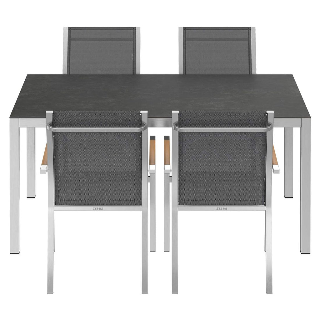 Hagemøbelsett One 4 plasser rustfritt stål textilen 160x90 cm montert på terrasse
