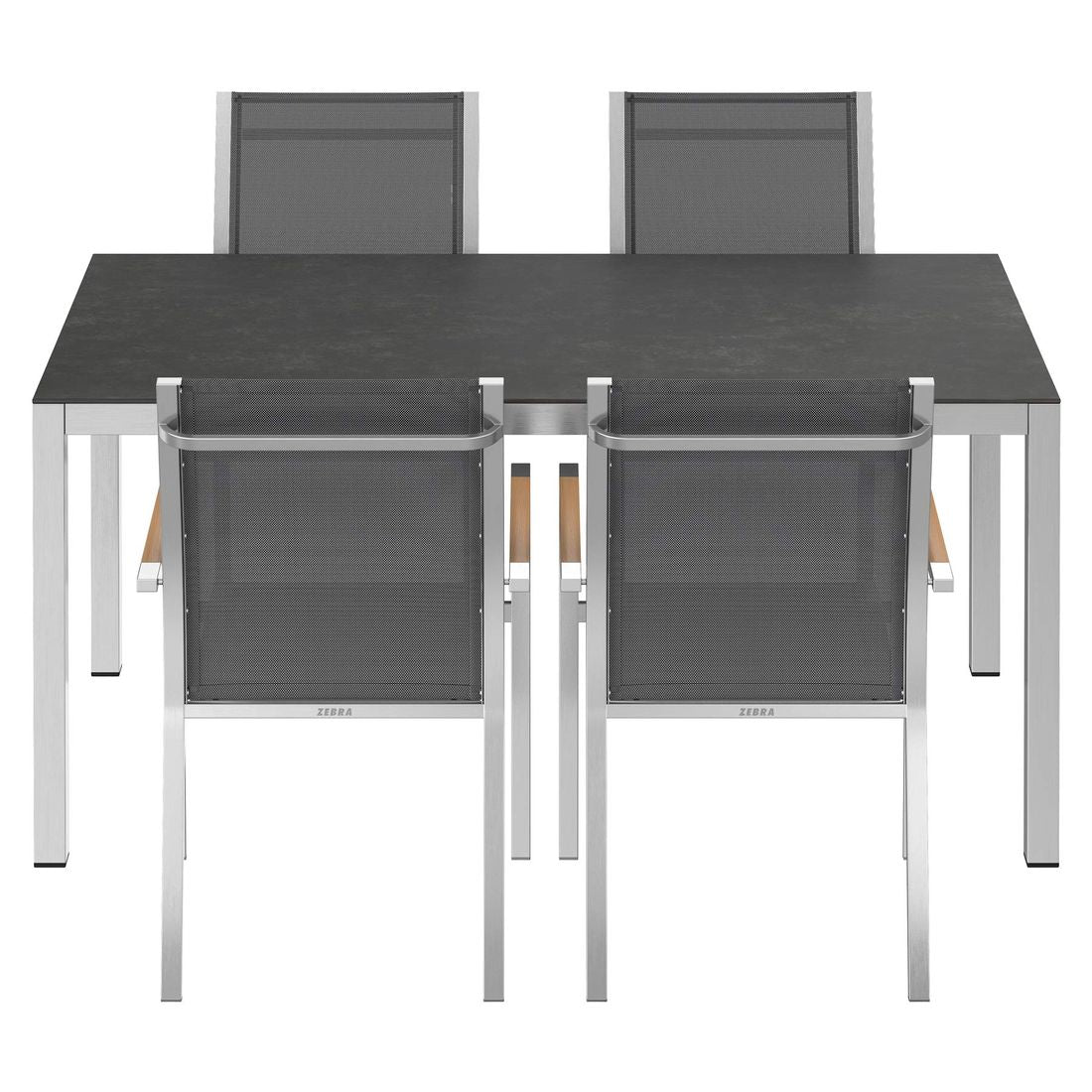Hagemøbelsett One 4 plasser rustfritt stål textilen 160x90 cm montert på terrasse