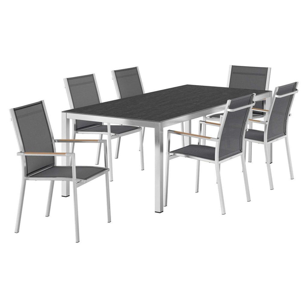 Hagemøbelsett One 6 plasser, rustfritt stål 220x100 cm - Zebra bakside
