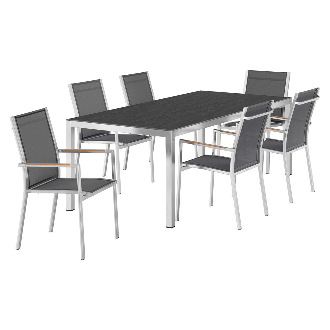 Hagemøbelsett One 6 plasser, rustfritt stål 220x100 cm - Zebra bakside