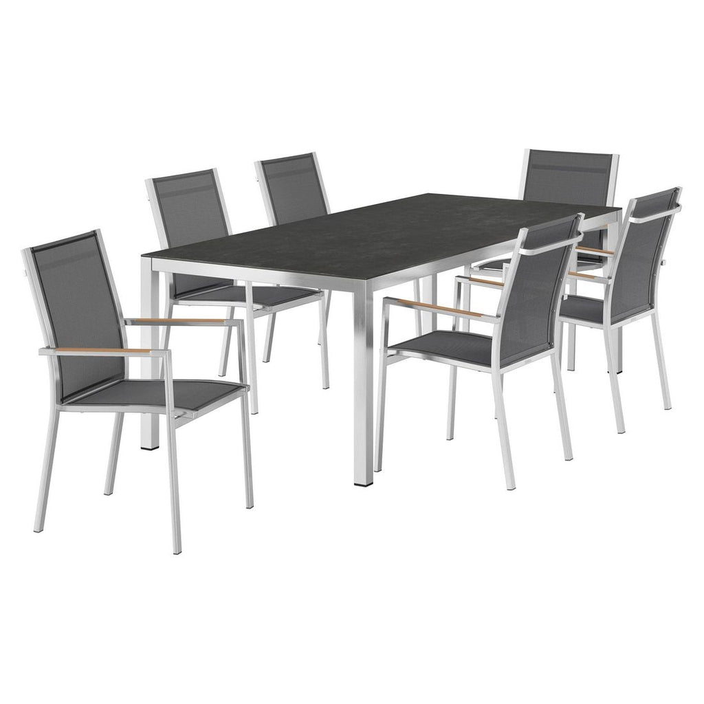 Hagemøbelsett One 6 plasser, rustfritt stål keramikk 220x100 cm - Zebra bakside