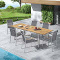 Hagemøbelsett One 6 plasser rustfritt stål/teak 180/240x90 cm - Zebra forfra