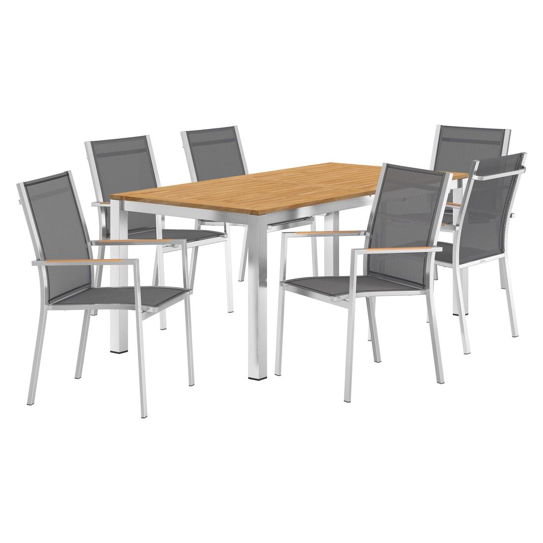 Hagemøbelsett One 6 plasser rustfritt stål/teak 180/240x90 cm - Zebra bakside