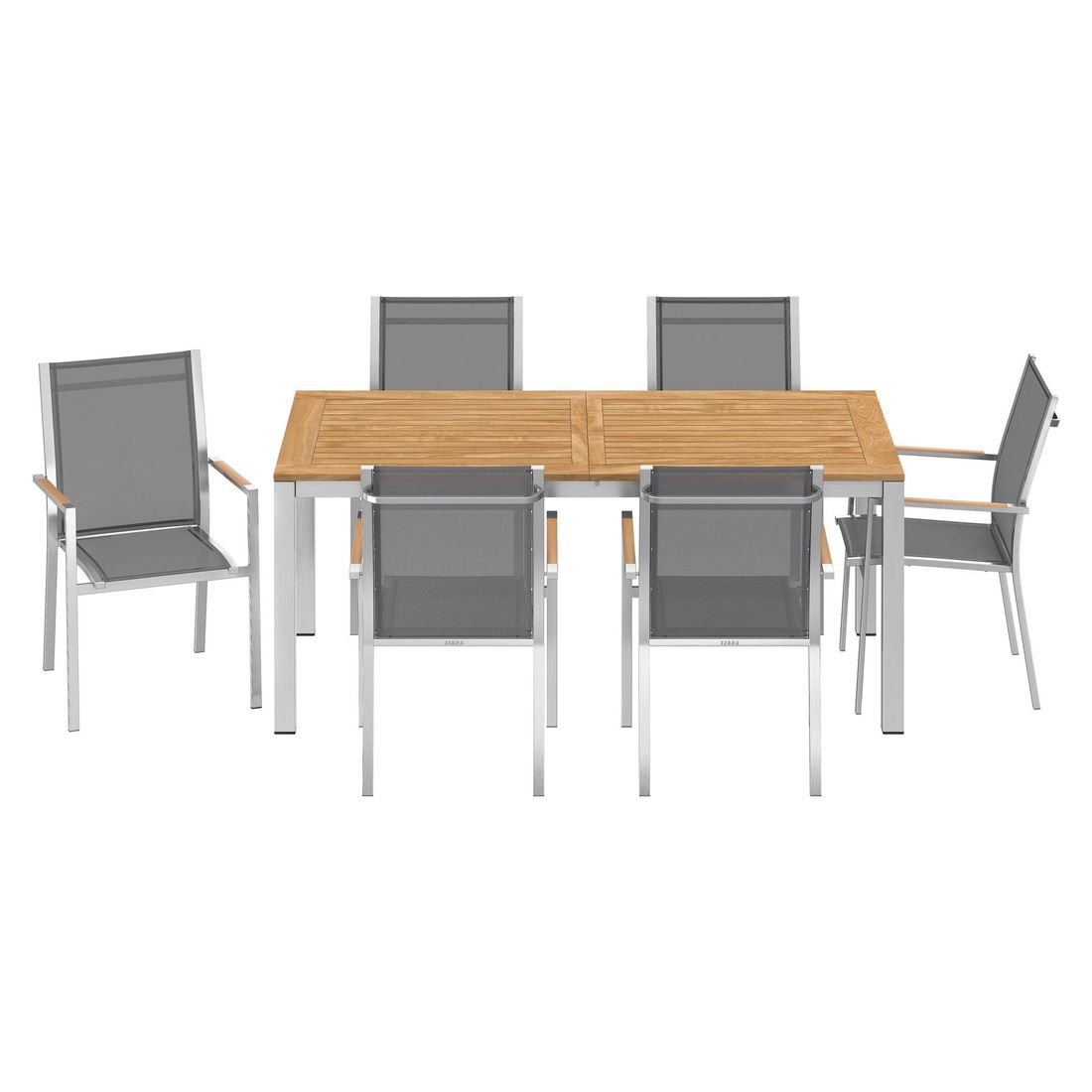 Montert hagemøbelsett One 6 plasser rustfritt stål/teak 180/240x90 cm - Zebra på terrasse