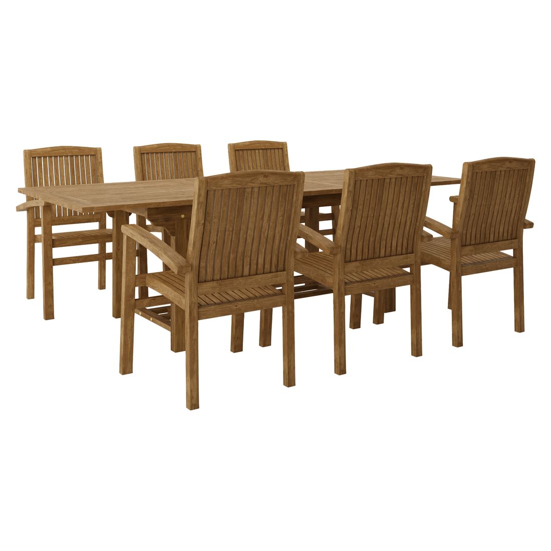 Hagemøbelsett Ontario 6 plasser teak 180/240x100 cm bakside visning