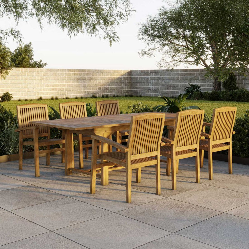 Hagemøbelsett Ontario 6 plasser teak 180/240x100 cm fra forfra