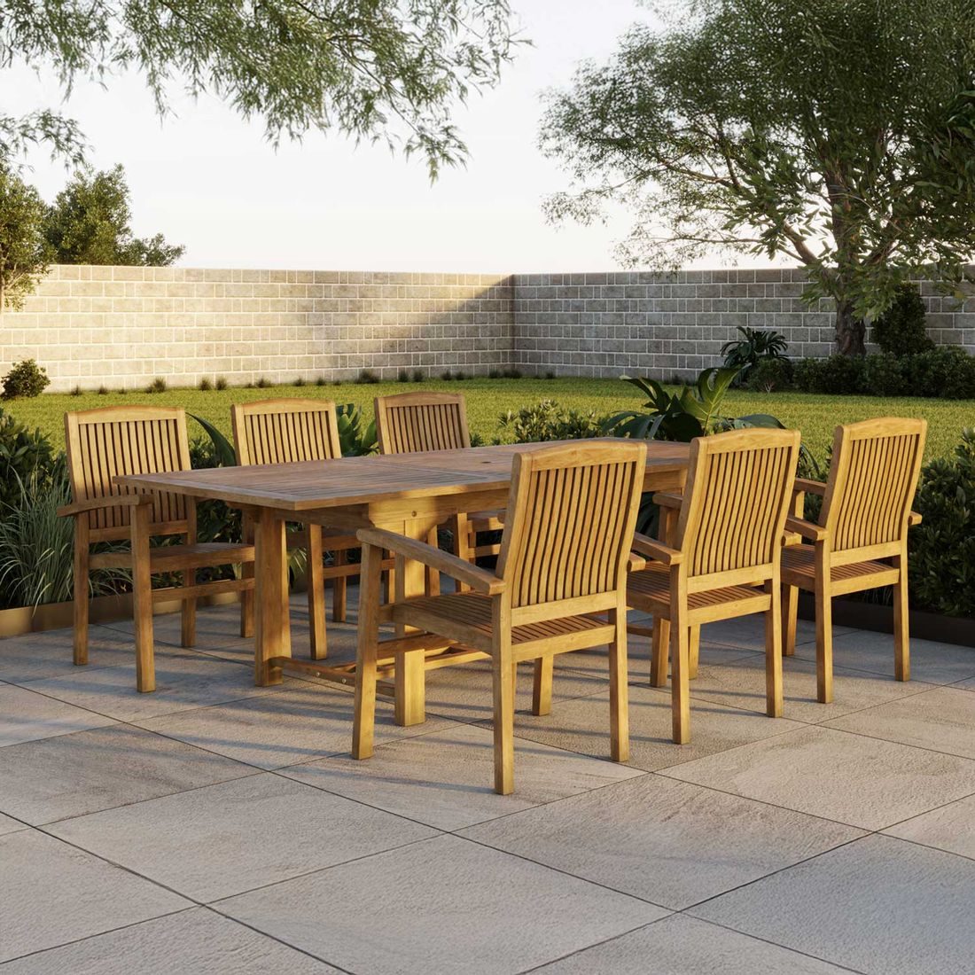 Hagemøbelsett Ontario 6 plasser teak 180/240x100 cm fra forfra