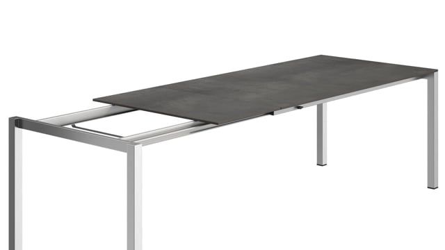 Hagemøbelsett Oviedo 4 plasser rustfritt stål HPL 160-267cm forfra