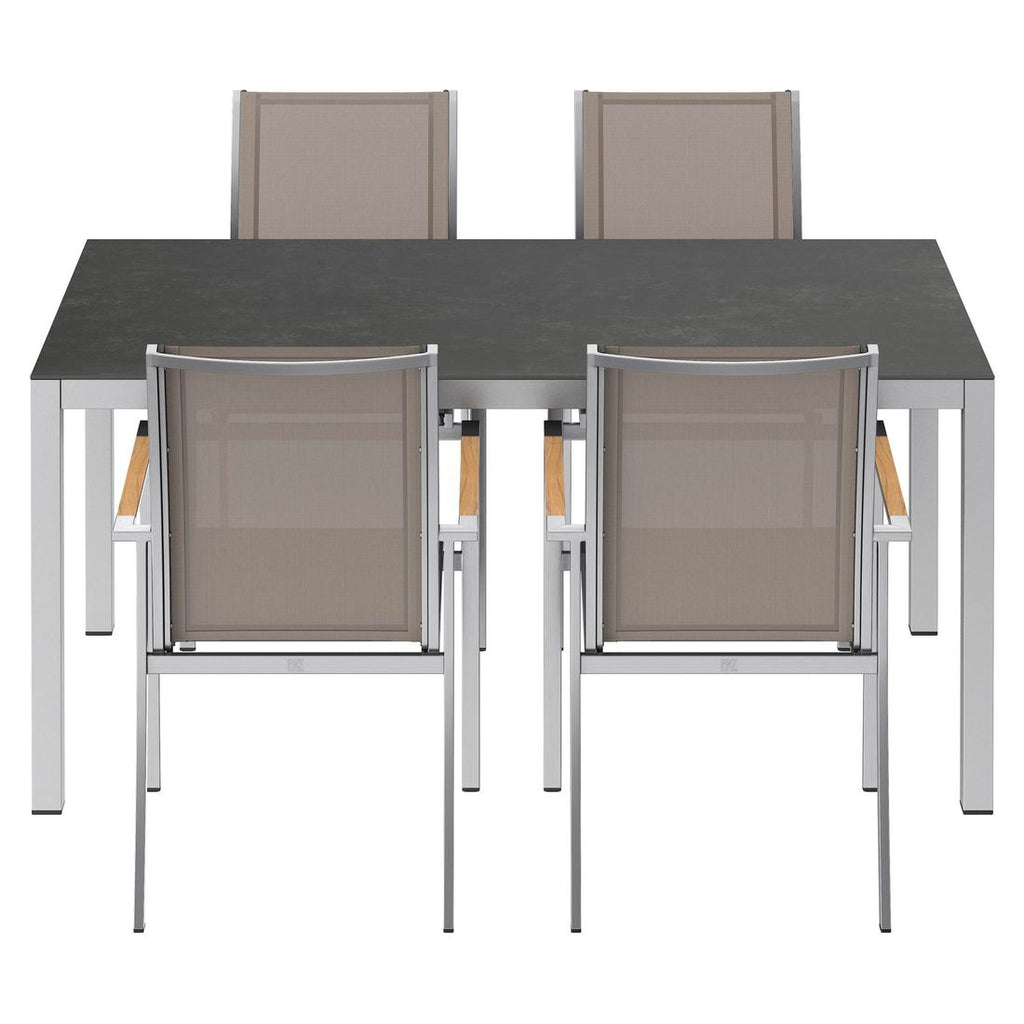 Montert Hagemøbelsett Oviedo 4 plasser, keramikk 160x90 cm taupe - OUTLIV på terrasse