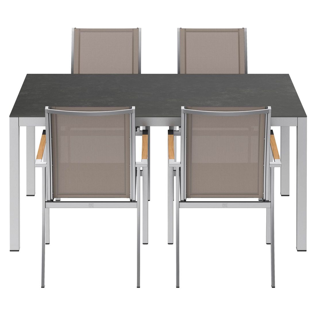 Montert Hagemøbelsett Oviedo 4 plasser, keramikk 160x90 cm taupe - OUTLIV på terrasse