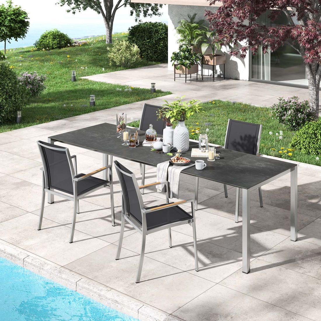 Hagemøbelsett Oviedo 4 plasser keramikk front