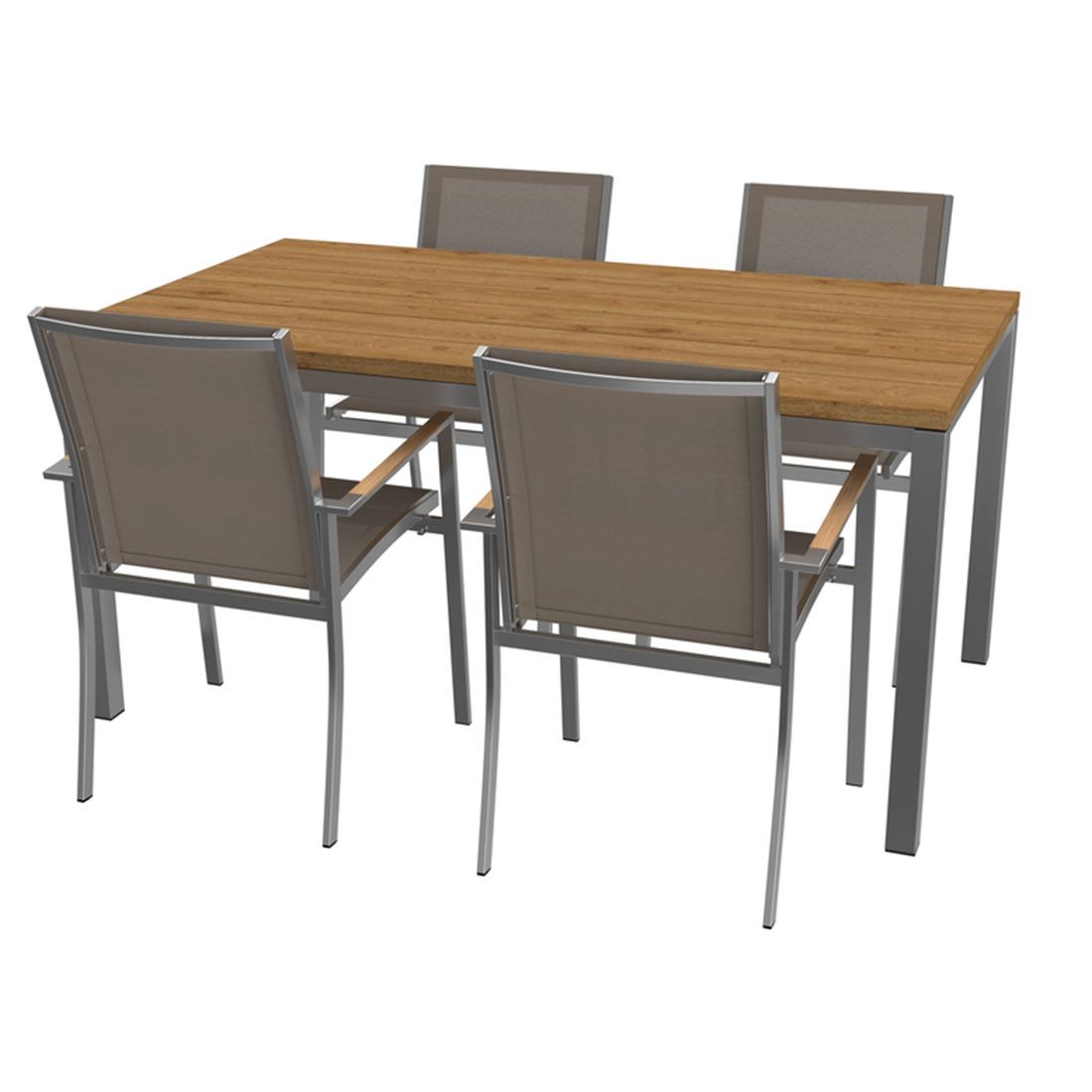 Hagemøbelsett Oviedo 4 plasser rustfritt stål/textilen montert på terrasse