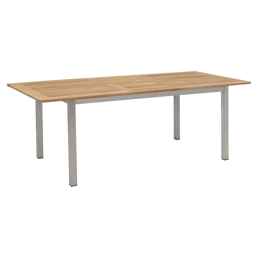 Detalj av bordplate i teak på Hagemøbelsett Oviedo