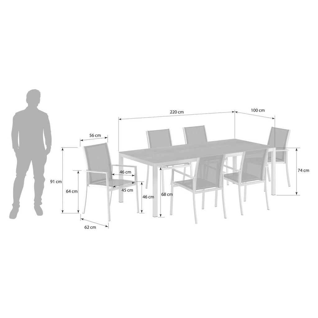 Detalj av stol i Hagemøbelsett Oviedo 6 plasser HPL 220x100cm svart/sølv