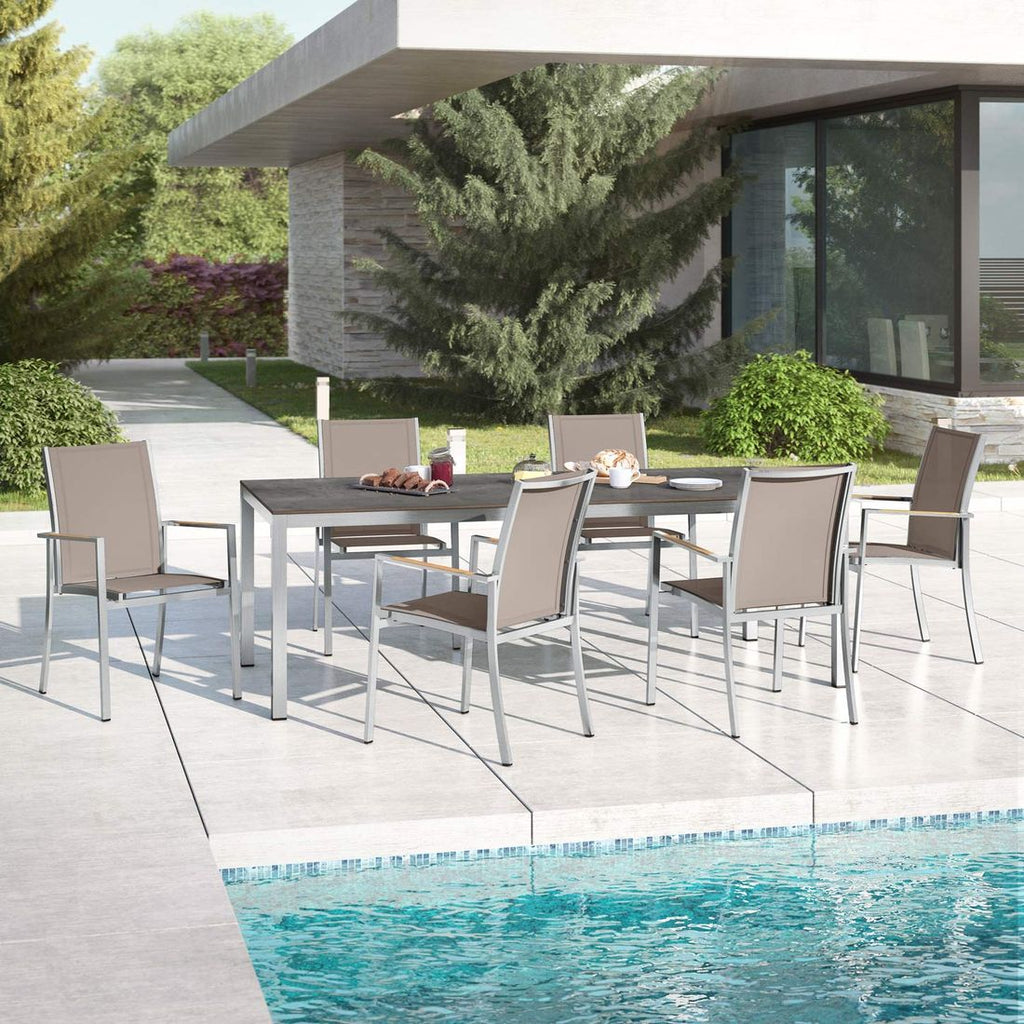 Hagemøbelsett Oviedo 6 plasser HPL 220x100cm taupe forfra