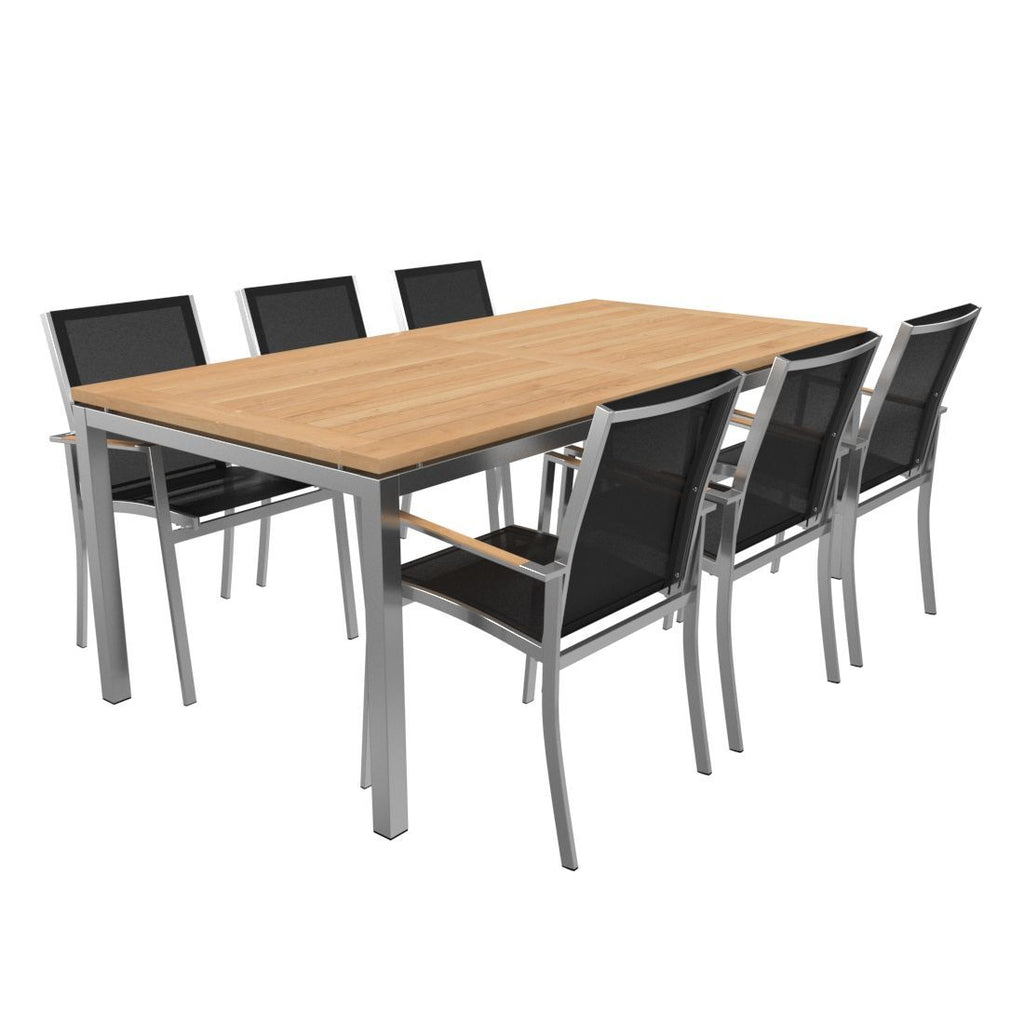 Hagemøbelsett Oviedo 6 plasser rustfritt stål svart 200x100 cm bakside