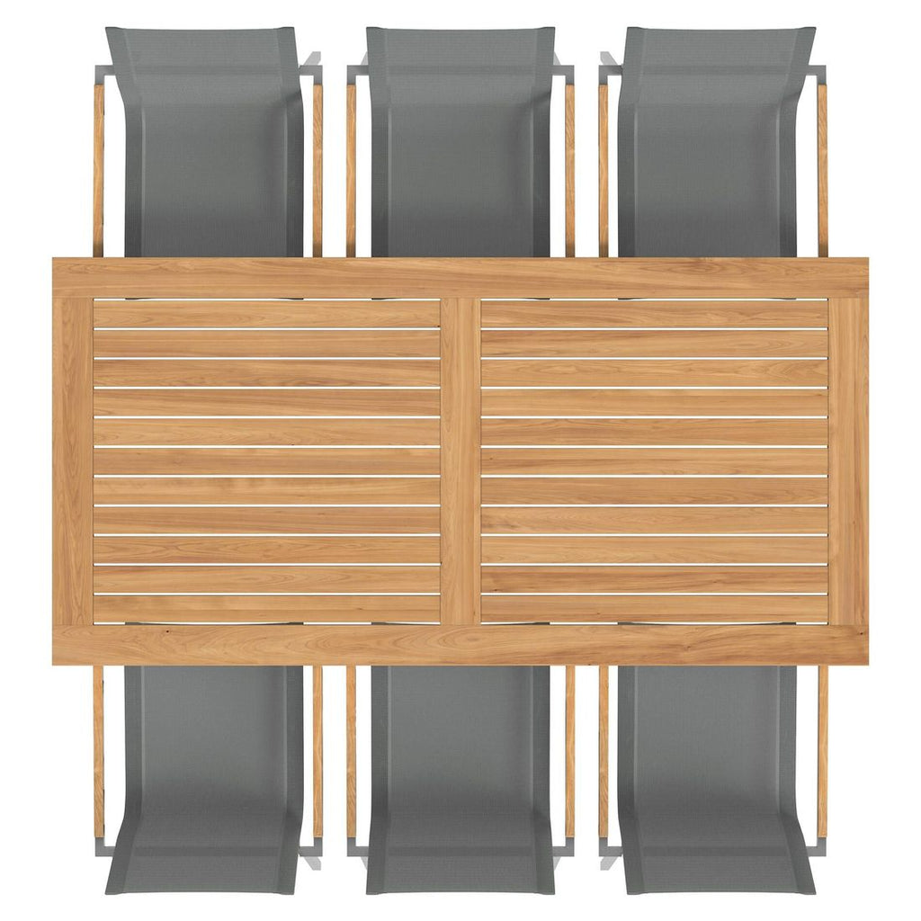 Detalj av teak bordplate på Hagemøbelsett Oviedo 6 plasser