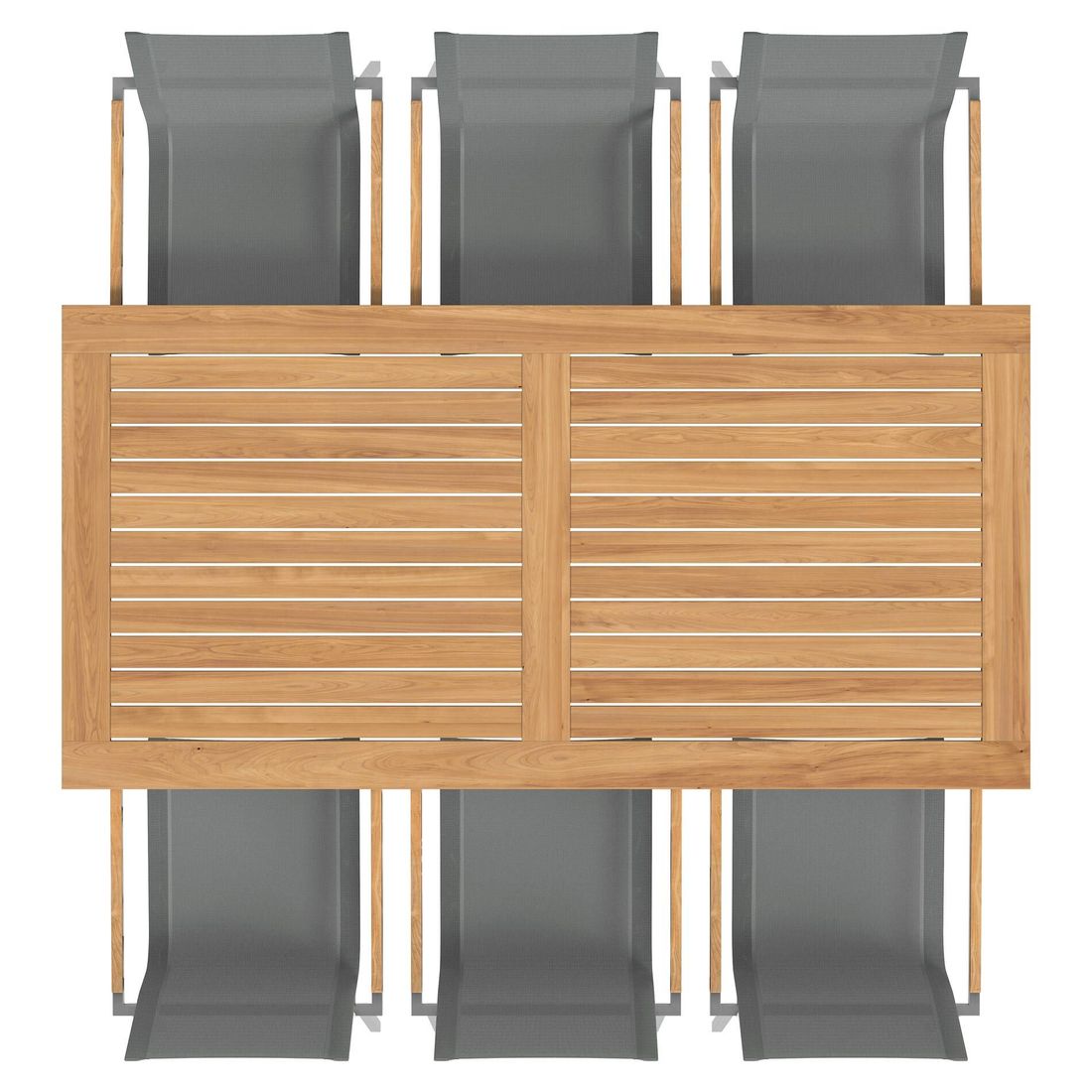 Detalj av teak bordplate på Hagemøbelsett Oviedo 6 plasser